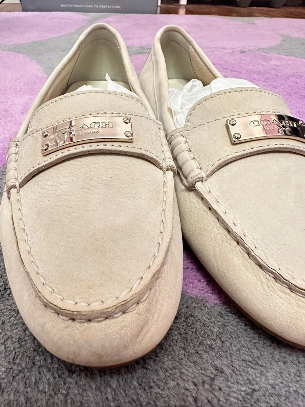 Coach Women's Beige Suede Loafers